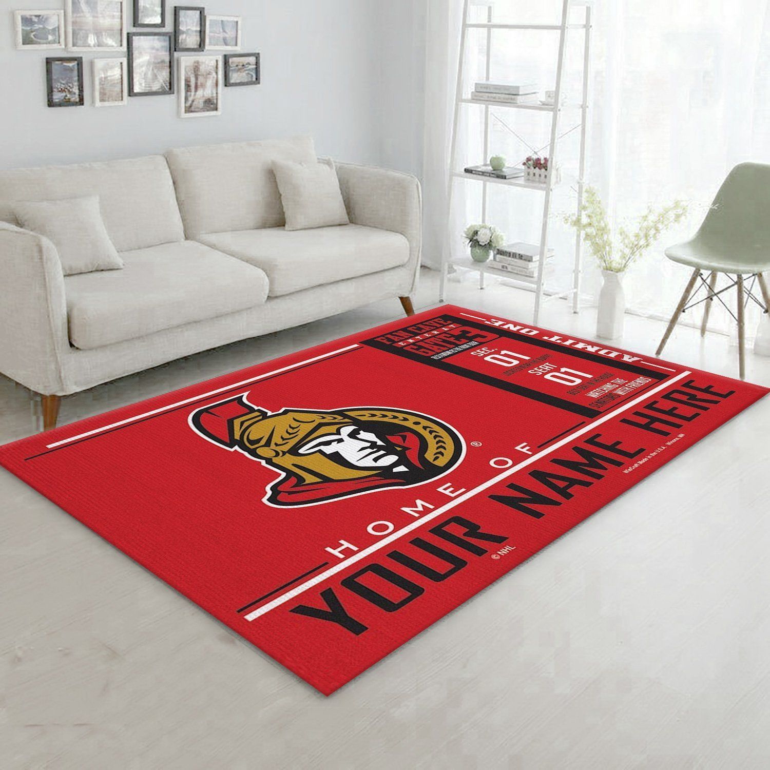 Customizable Ottawa Senators Wincraft Personalized Nhl Type 7746 Rug Area Carpet Home Decor Living Room