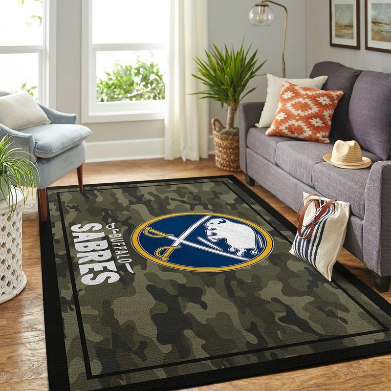 Buffalo Sabres Nhl Team Logo Camo Style Custom Type 7753 Rug Living Room Area Carpet Home Decor