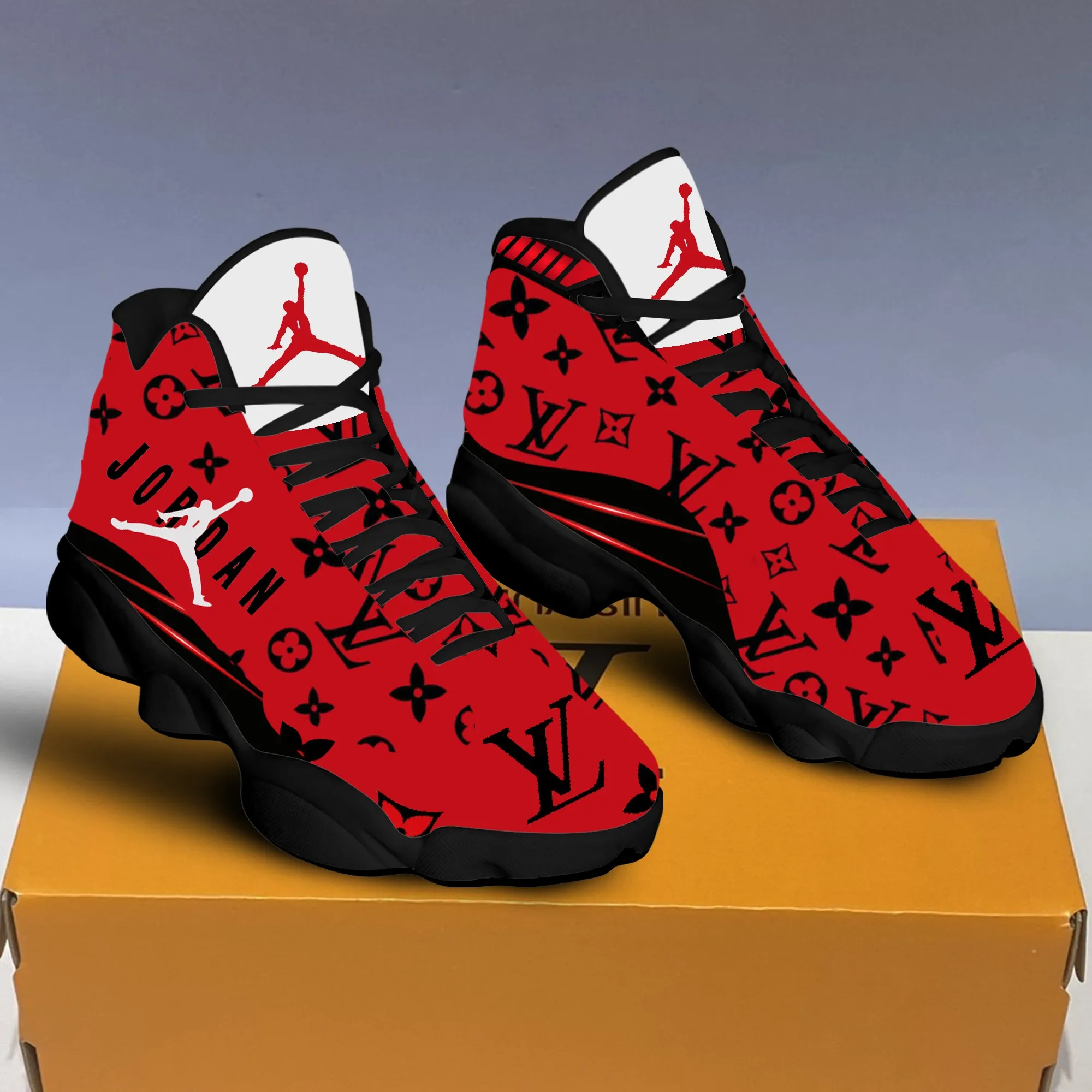 Louis Vuitton Black Red LV Air Jordan 13 Sneakers Trending Luxury Shoes Fashion