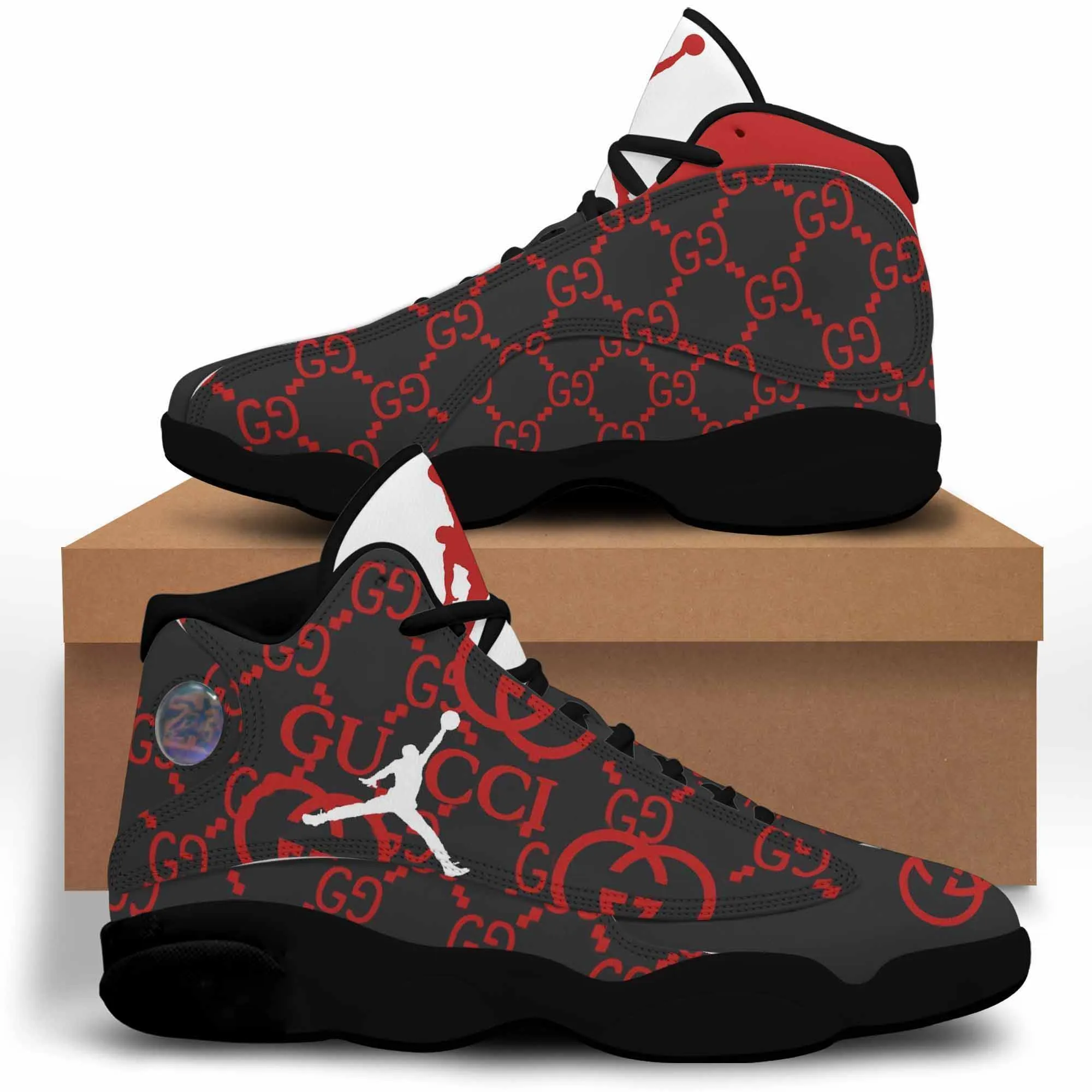 Gucci Black Red Air Jordan 13 Sneakers Trending Luxury Fashion Shoes