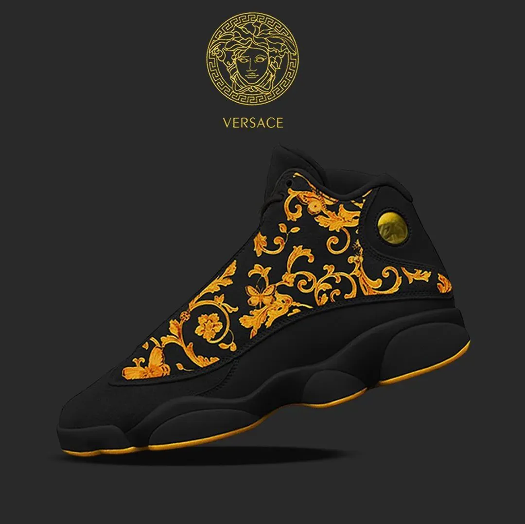 Gianni Versace Black Air Jordan 13 Fashion Sneakers Shoes Luxury Trending