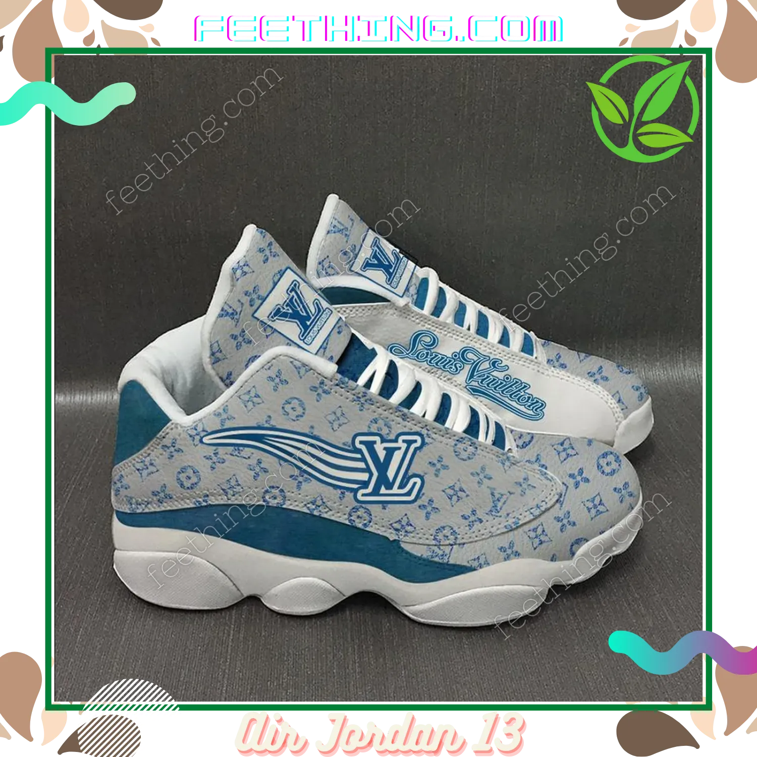 LV Louis Vuitton  Blue White Logo Air Jordan 13 Shoes Fashion Trending Luxury Sneakers