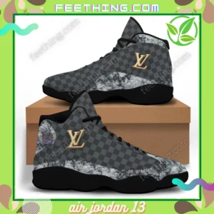 Louis Vuitton Gray Smoke  Golden Logo Air Jordan 13 Shoes Sneakers Luxury Trending Fashion