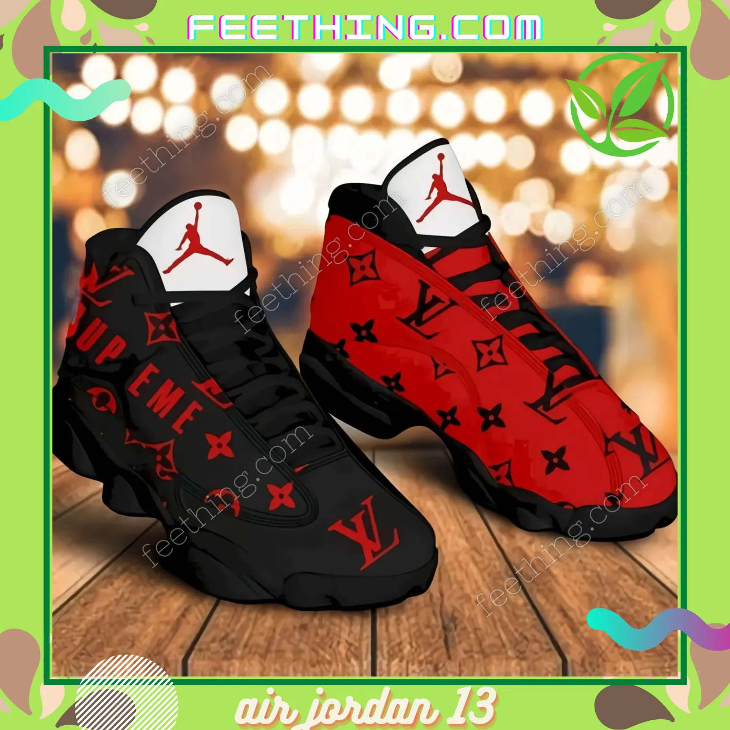 Louis Vuitton  Black RedsupremeLV Logo Air Jordan 13 Fashion Trending Shoes Luxury Sneakers