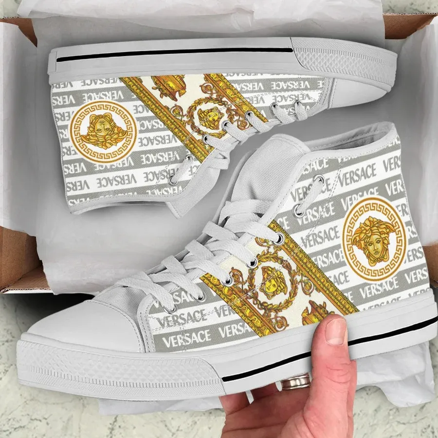 Versace White High Top Canvas Shoes Luxury Brand Gifts For Men Women