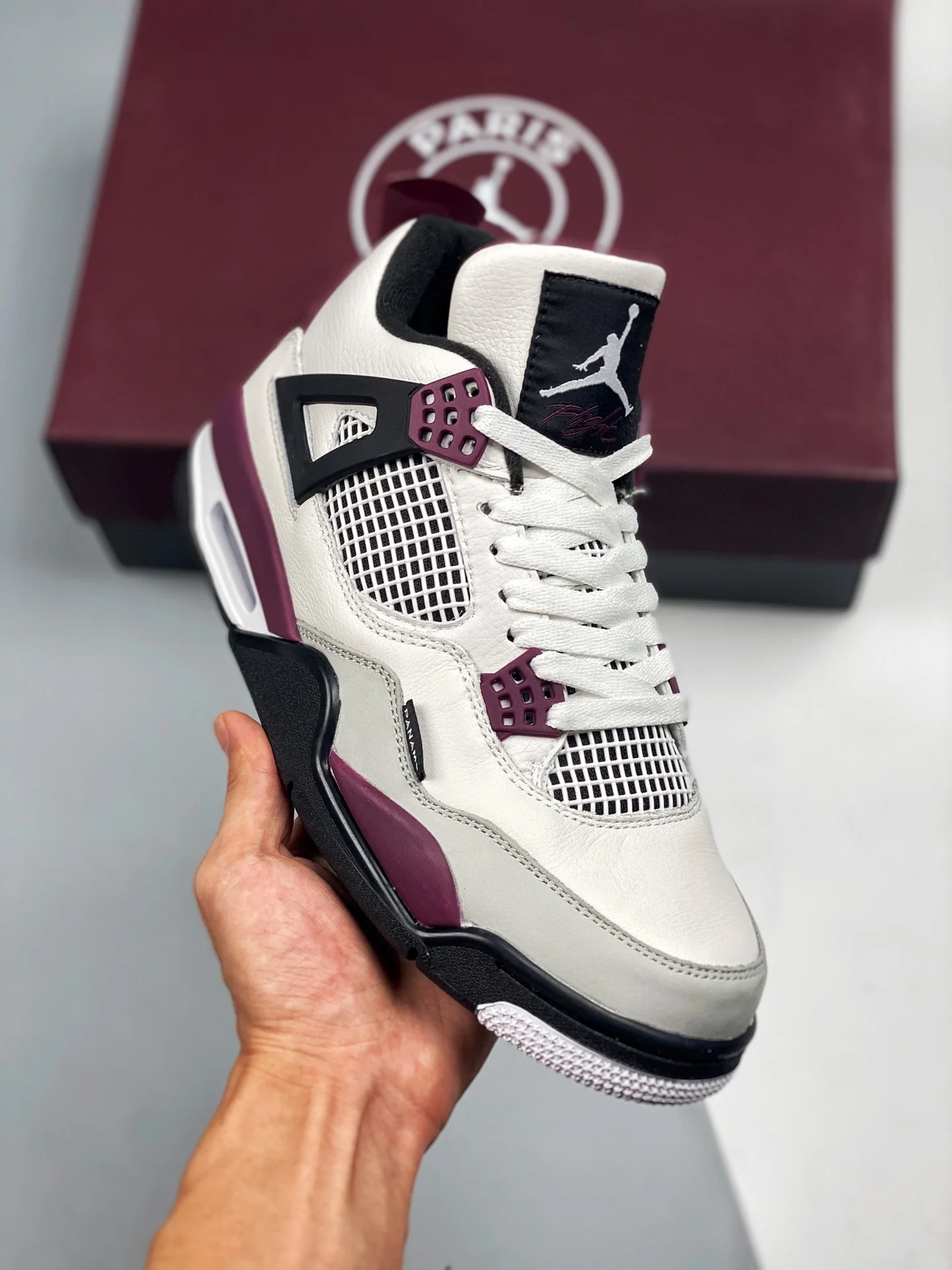 Air Jordan 4 PSG White Neutral Grey-Black-Bordeaux For Sale