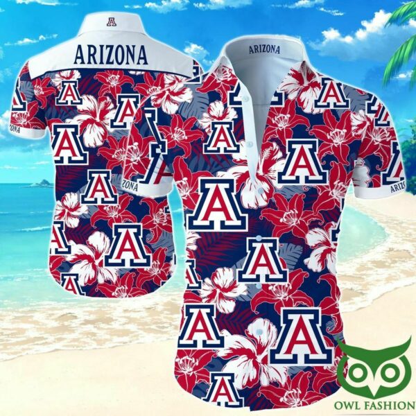 Arizona Wildcats Dark Blue And Red Flowers Hawaiian Shirt