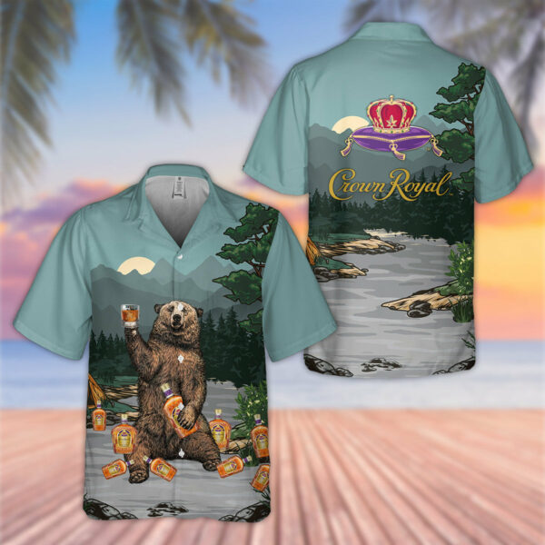 Bear Drinks Crown Royal Hawaiian Shirt
