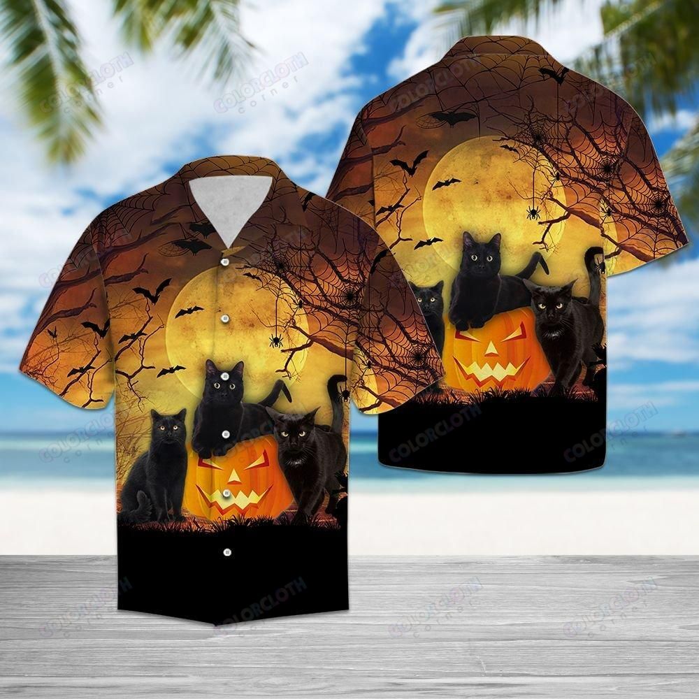 Black Cat Pumpkin Full Moon Hawaiian Shirt