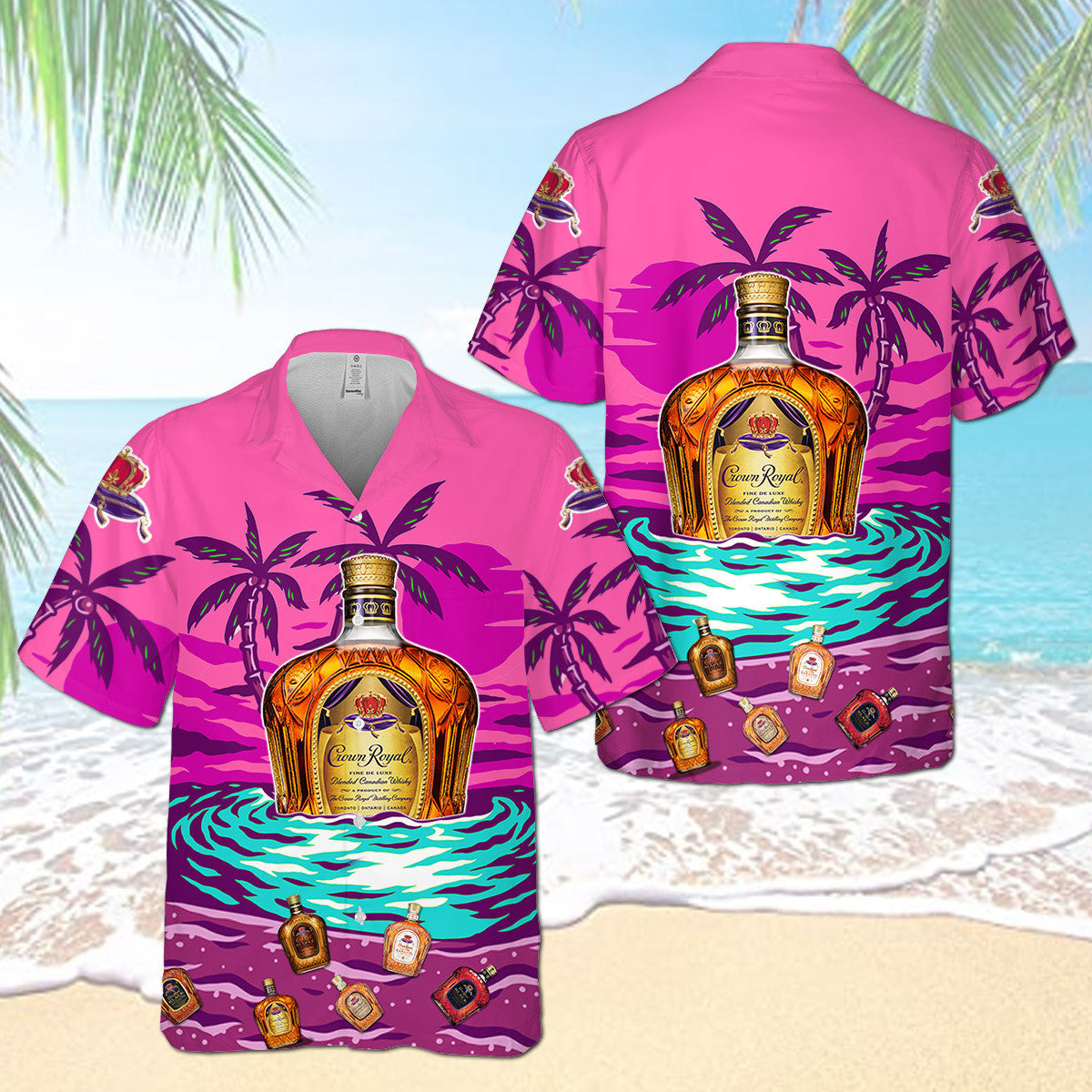 Crown Royal On The Sand Palm Tree Hawaiian Shirt