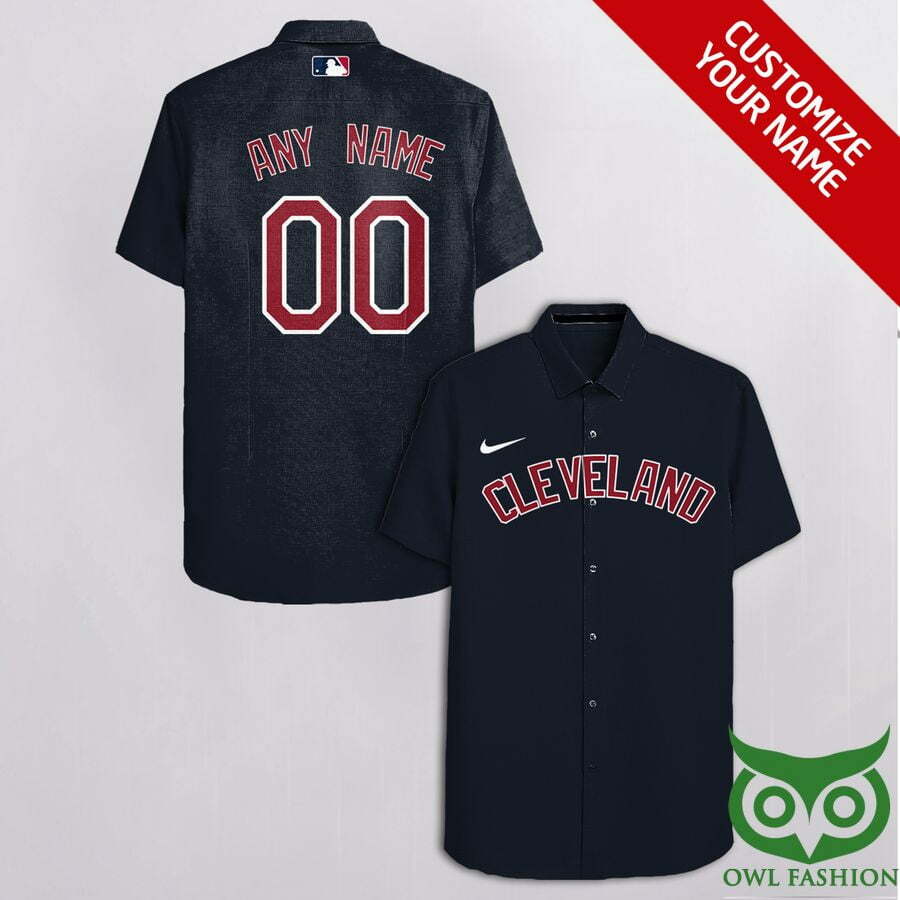 Customized Cleveland Indians Black With White Red Name Hawaiian Shirt