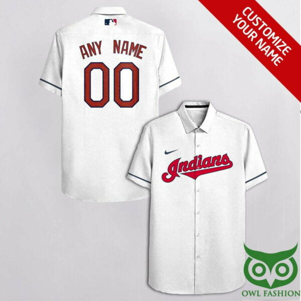 Customized Cleveland Indians White With Black Red Name Hawaiian Shirt