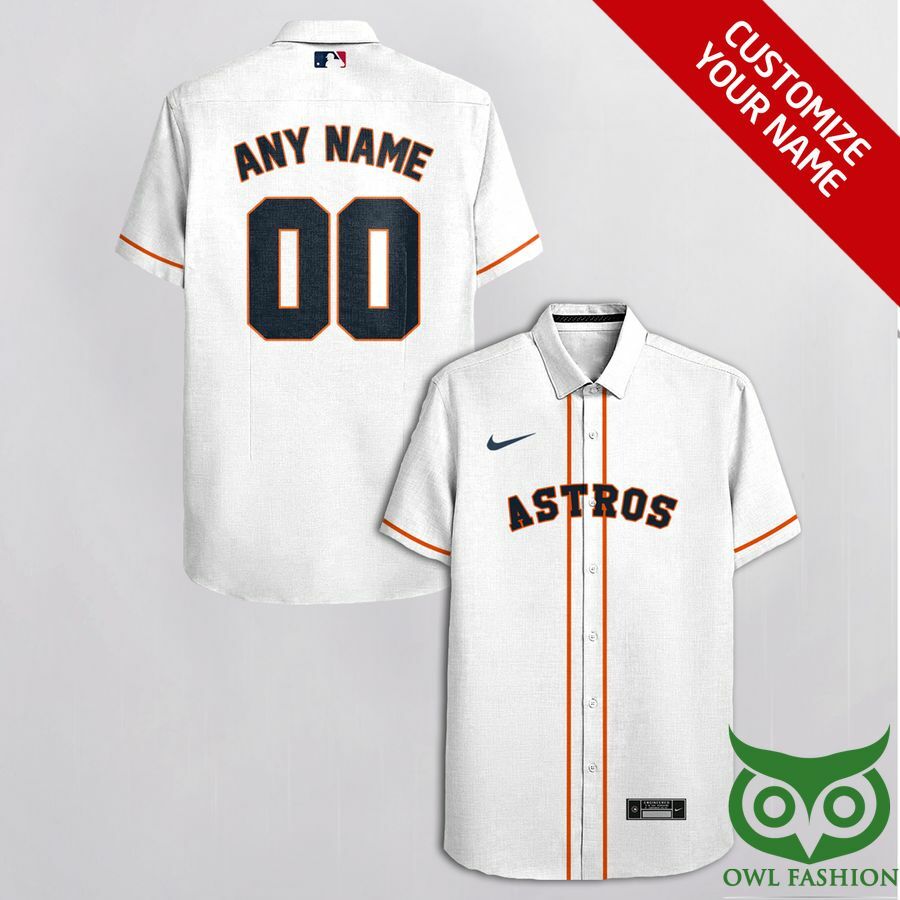 Customized Houston Astros White With Blue Orange Stripes Hawaiian Shirt