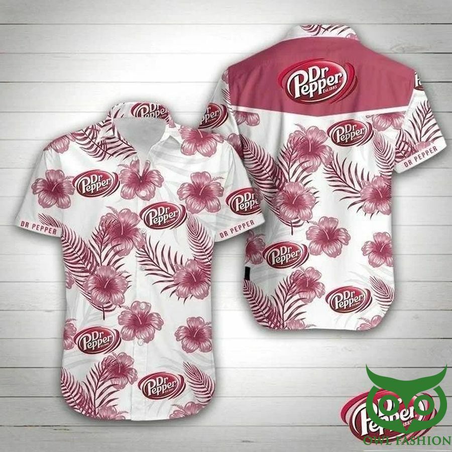 Dr Pepper Soft Drink White And Light Garnet Flowers Hawaiian Shirt