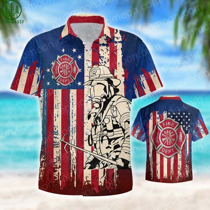 Firefighter Flag Hawaiian Shirt Beach Summer Outfit