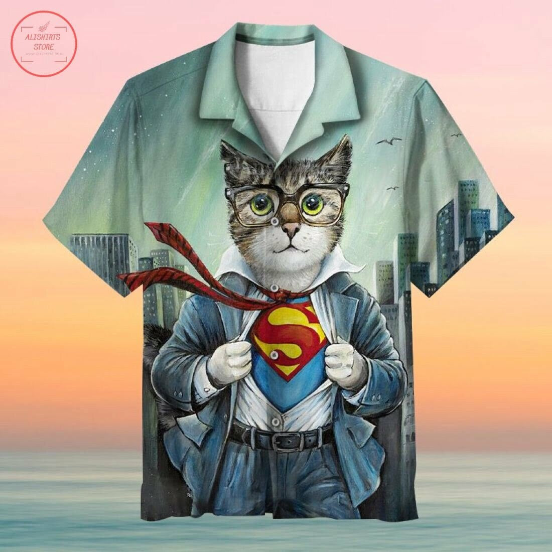 First Superman Cat In The City Hawaiian Shirt