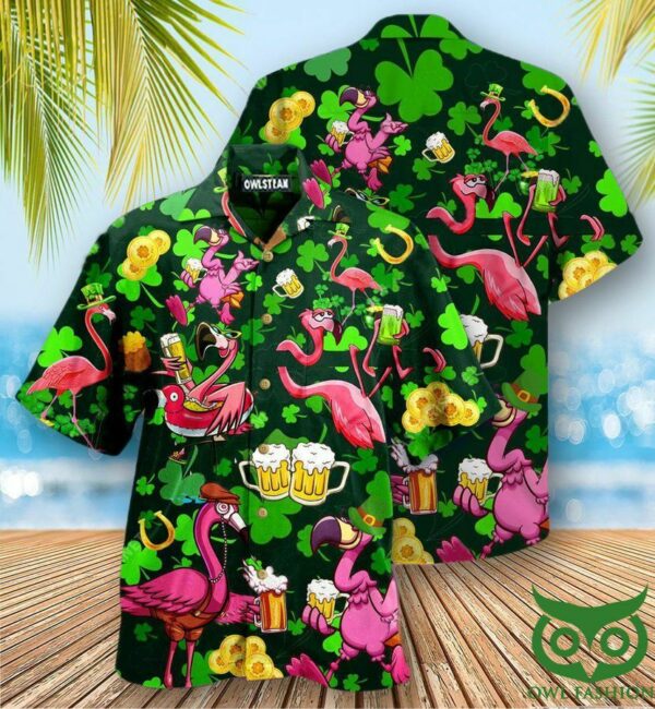 Flamingos Drink Beer Patricks Day Pattern Edition Hawaiian Shirt