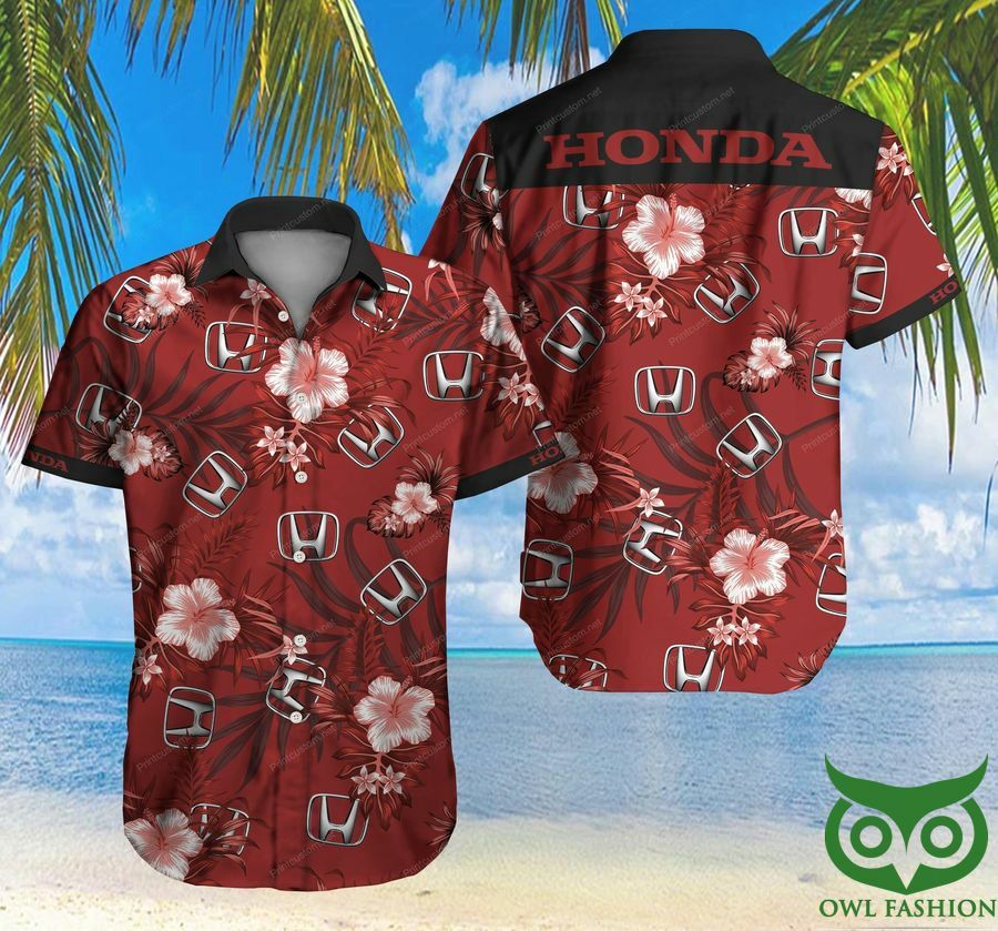 Honda Motor Dark Red Floral Tropical Hawaiian Shirt