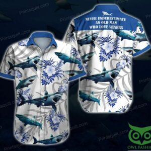 Never Underestimate An Old Man Who Love Sharks Hawaiian Shirt