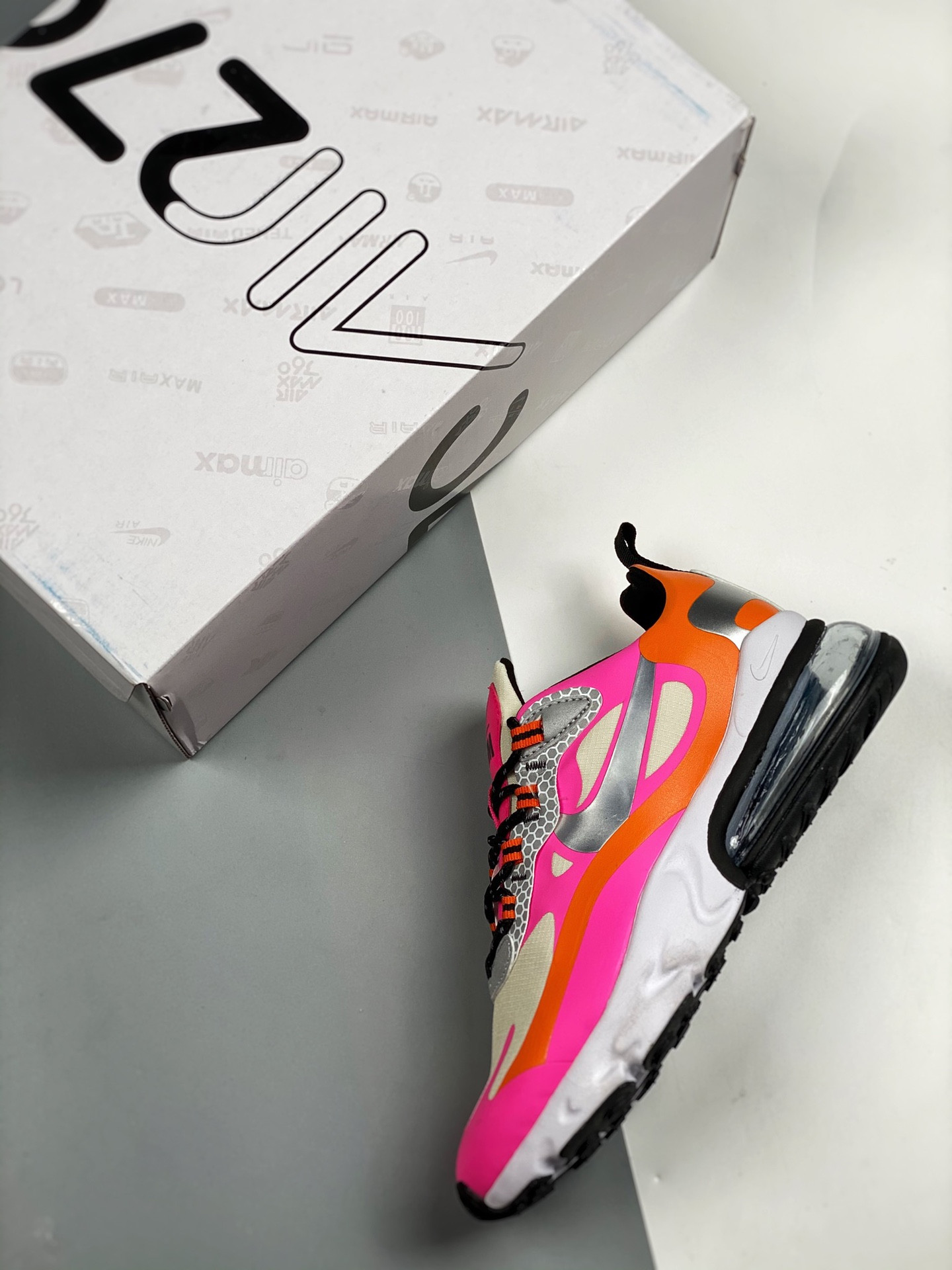 Nike Wmns Air Max 270 React Pink Orange Silver CT1834-100 For Sale