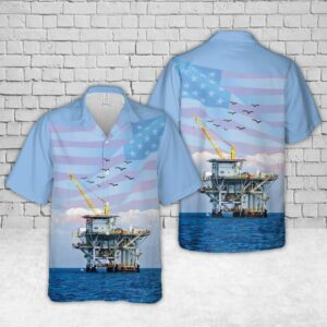 Offshore Drilling Rig Us Flag Hawaiian Shirt