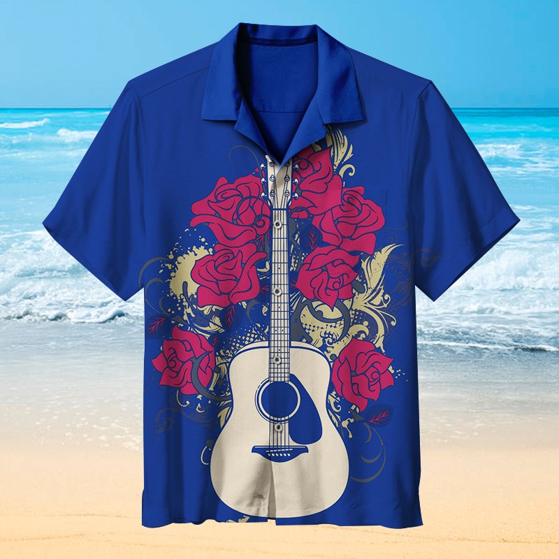 Rose And Guitar Hawaiian Shirt Summer Beach Outfit