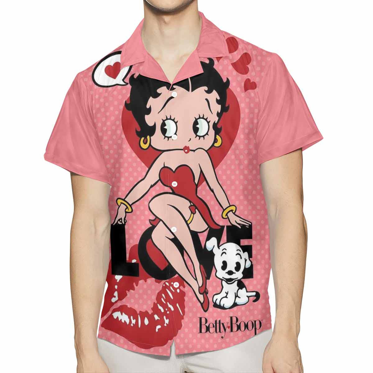 Betty Boop With Her Pudgy Dog Kiss Love 16 Hawaiian Shirt