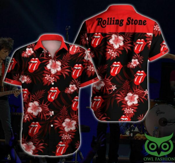 The Rolling Stones Lips And Tongue Floral Red Hawaiian Shirt