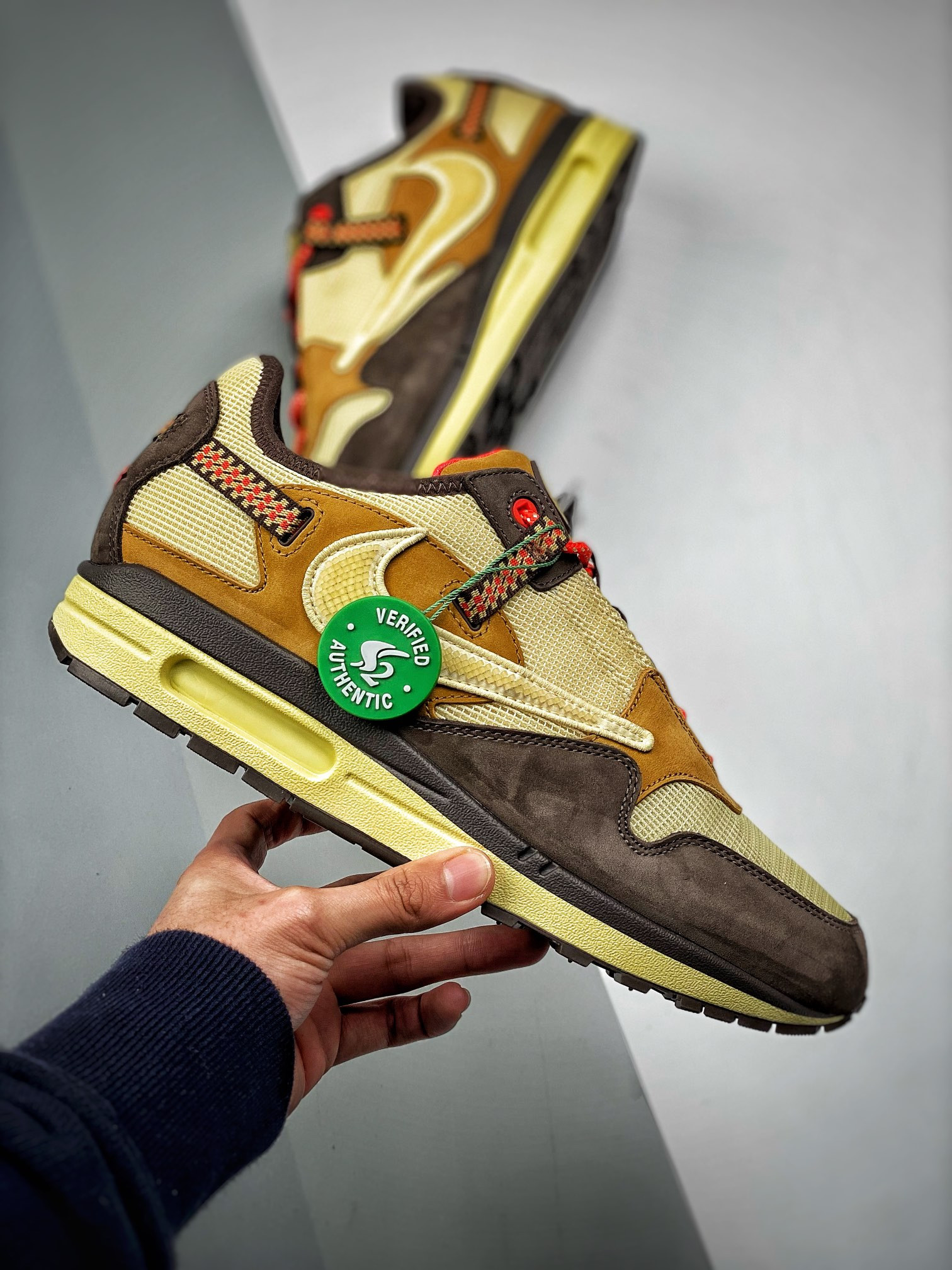 Travis Scott x Nike Air Max 1 Baroque Brown Lemon Drop-Wheat-Chile Red For Sale