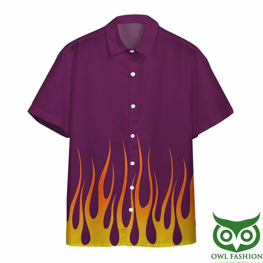 Aop Purple Rod Yellow Flame With Skull Custom Hawaiian Shirt