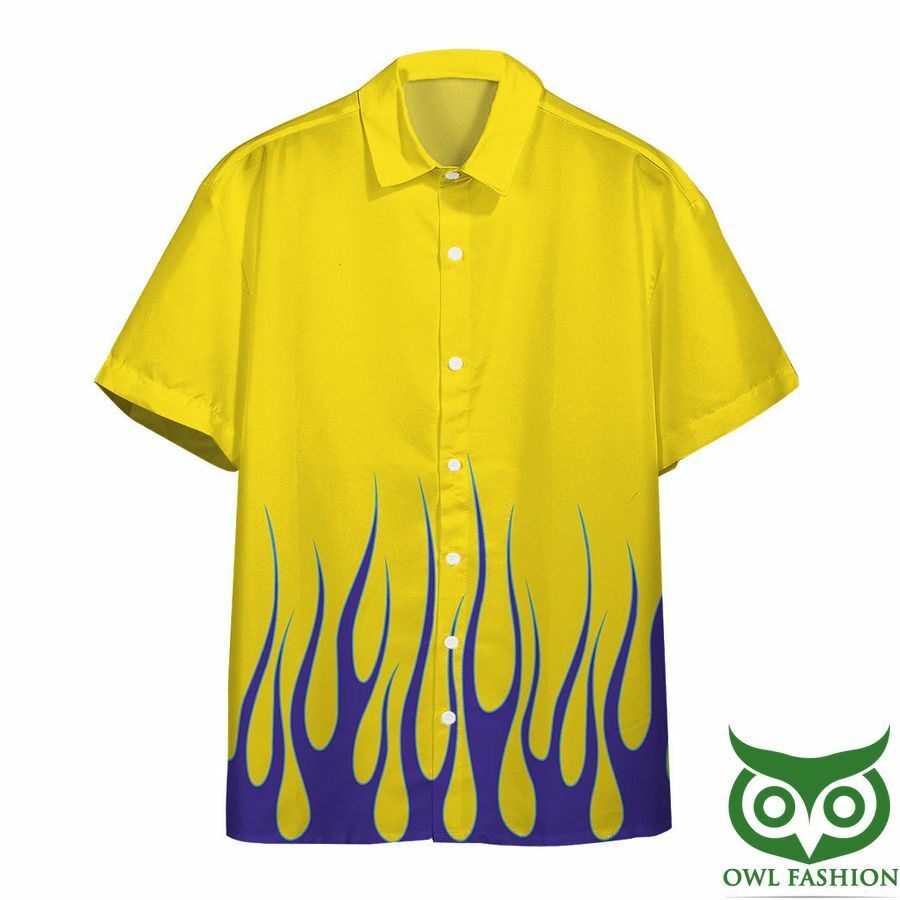 Aop Yellow Rod Blue Flame With Skull Custom Hawaiian Shirt