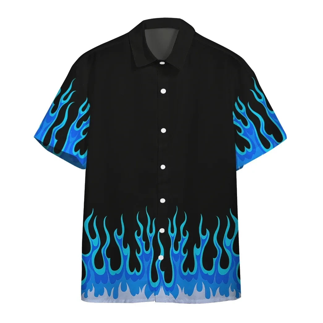 Blue Hot Rod Flames Custom For Hawaiian Shirt