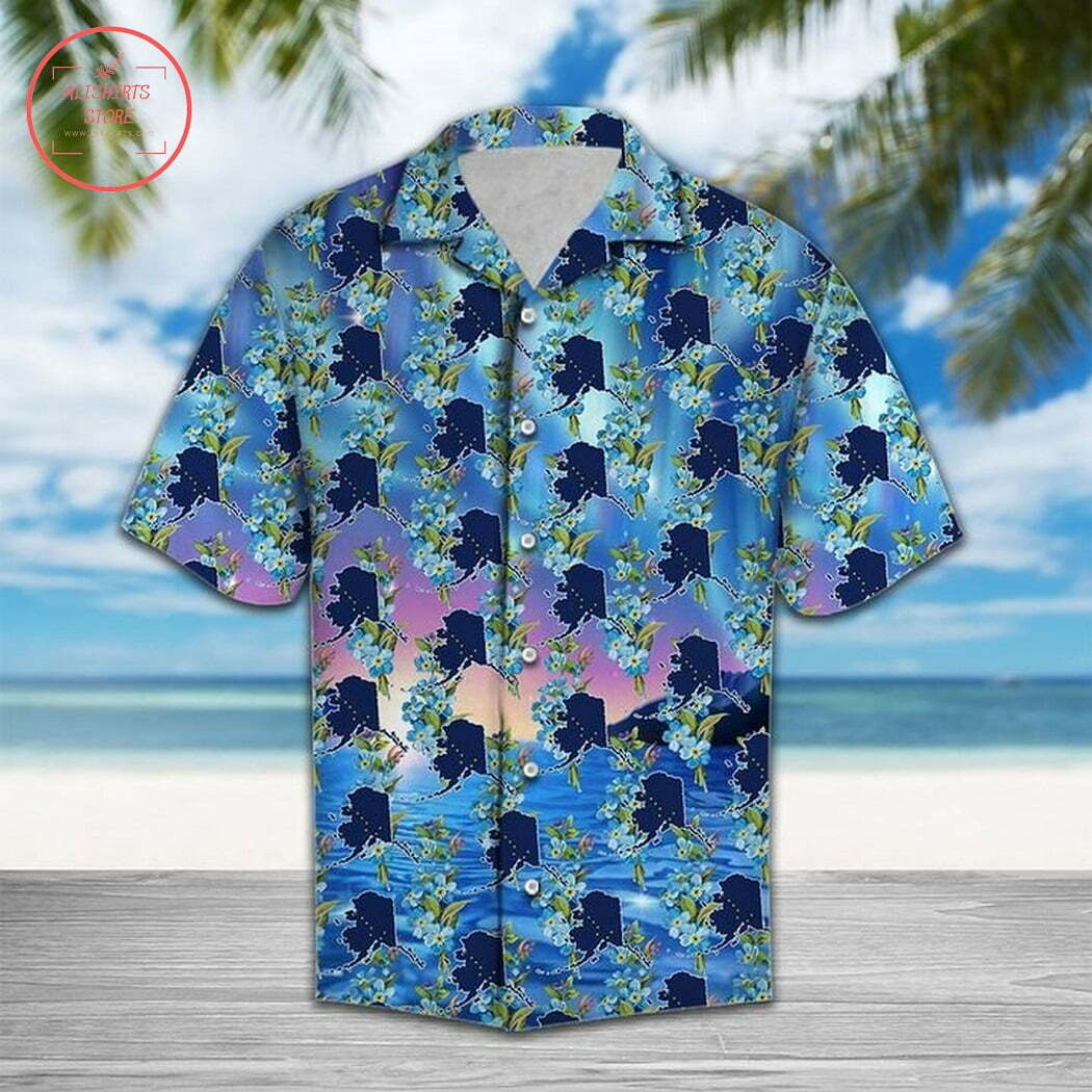 Alaska Aurora Lights Flower Button Up Hawaiian Shirt