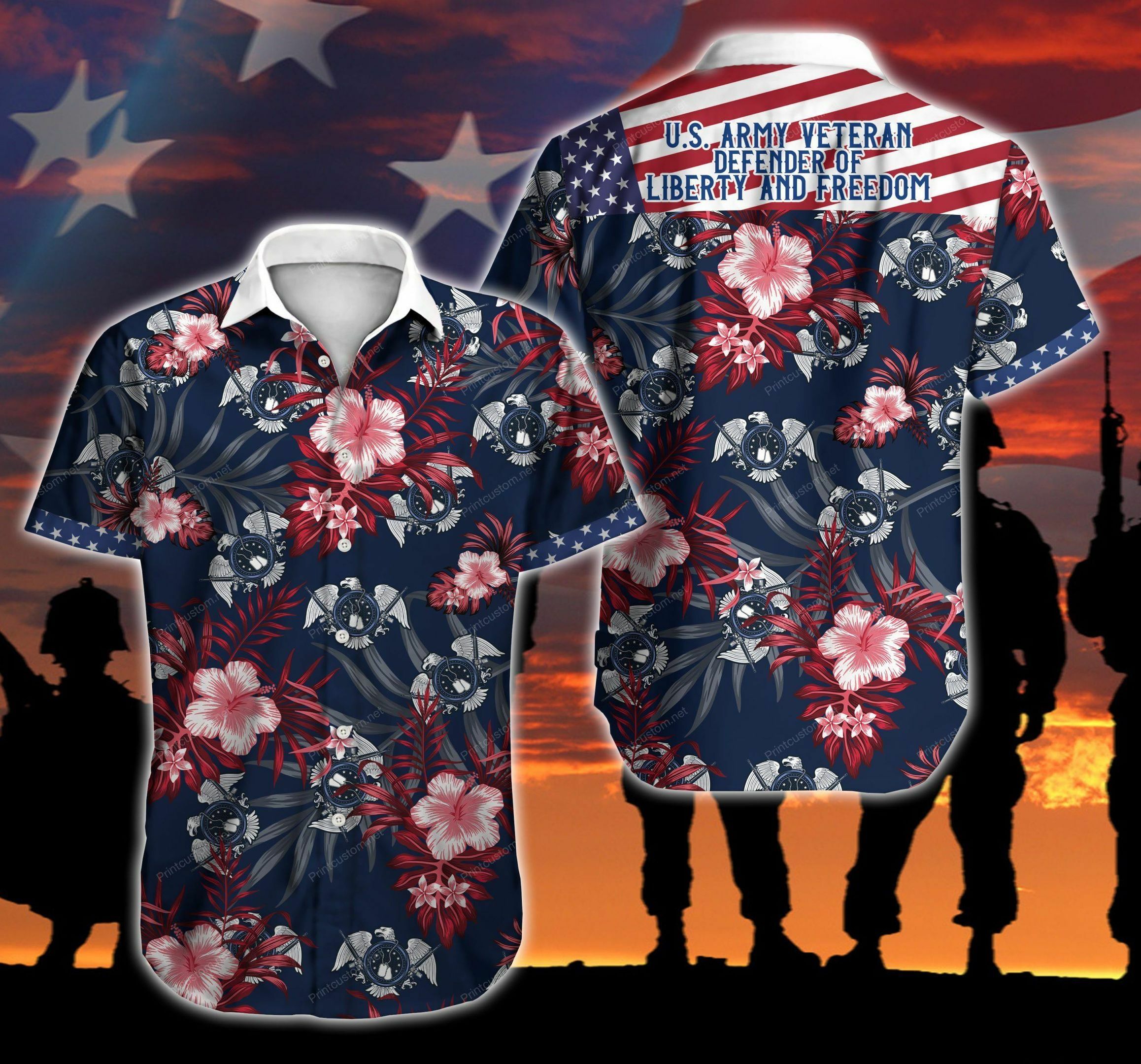 American Us Army Veteran Floral Hawaiian Shirt