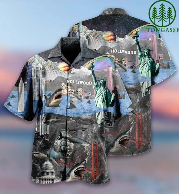 American Wonder And Shark Hollywood Hawaiian Shirt