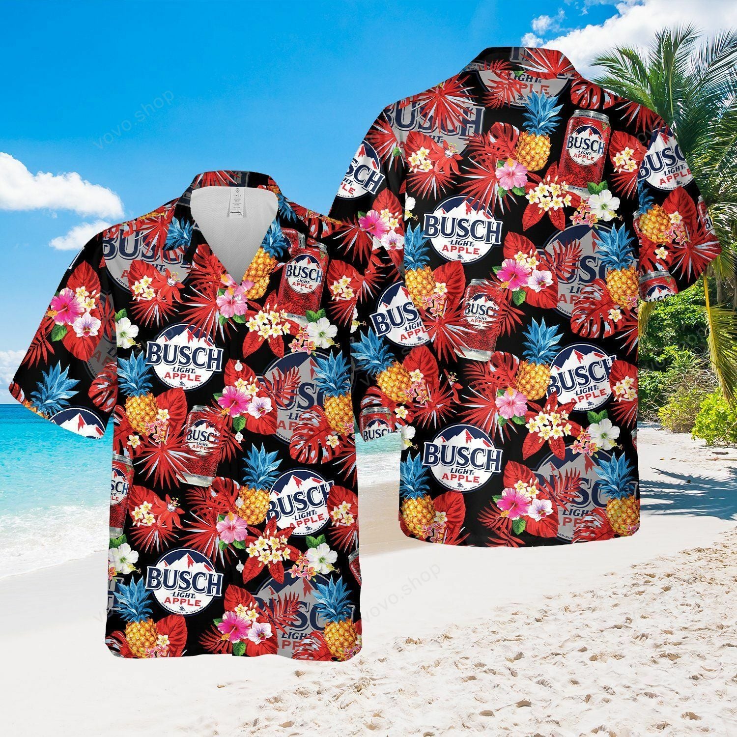 Busch Light Apple Tropical Flower And Hawaiian Shirt