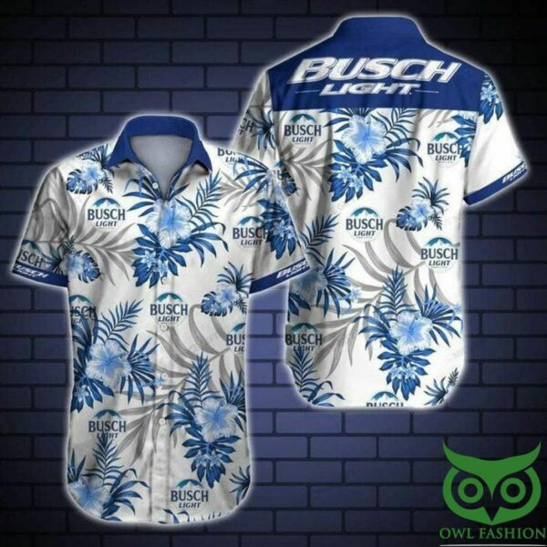 Busch Light White With Blue Leaves Hawaiian Shirt