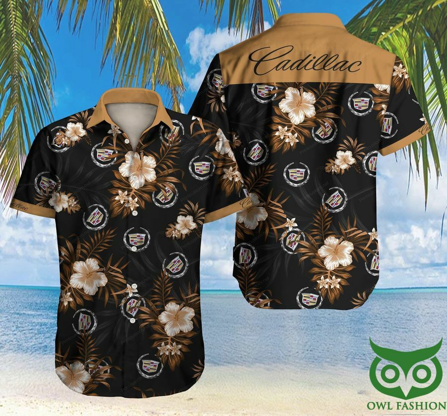 Cadillac Car Gold Flowers Black And Brown Hawaiian Shirt