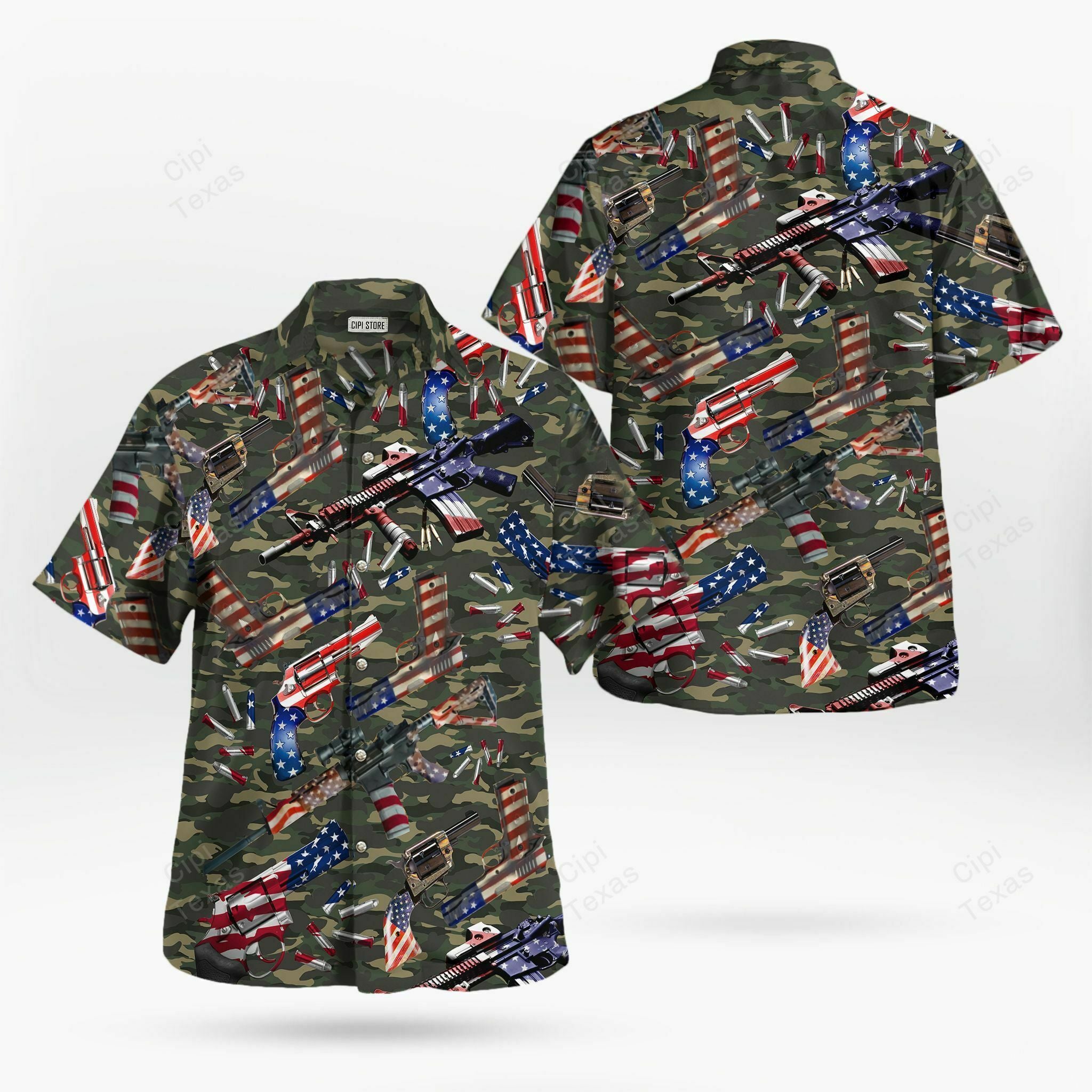 Camouflage Gun Usa Pattern American Hawaiian Shirt