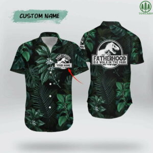 Custom Name Daddysaurus Forest Fatherhood Hawaiian Shirt