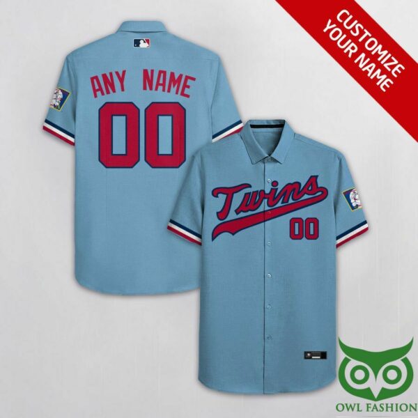 Customized Minnesota Twins Sky Blue With Red Team Name Hawaiian Shirt