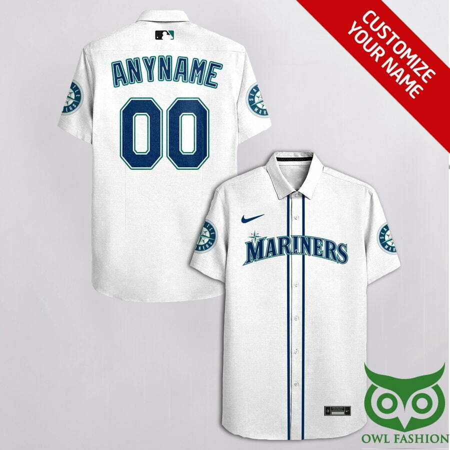 Customized Seattle Mariners White With Blue Hawaiian Shirt