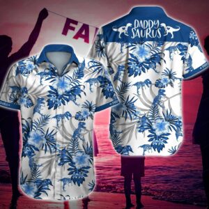 Daddysaurus Floral White Hawaiian Shirt