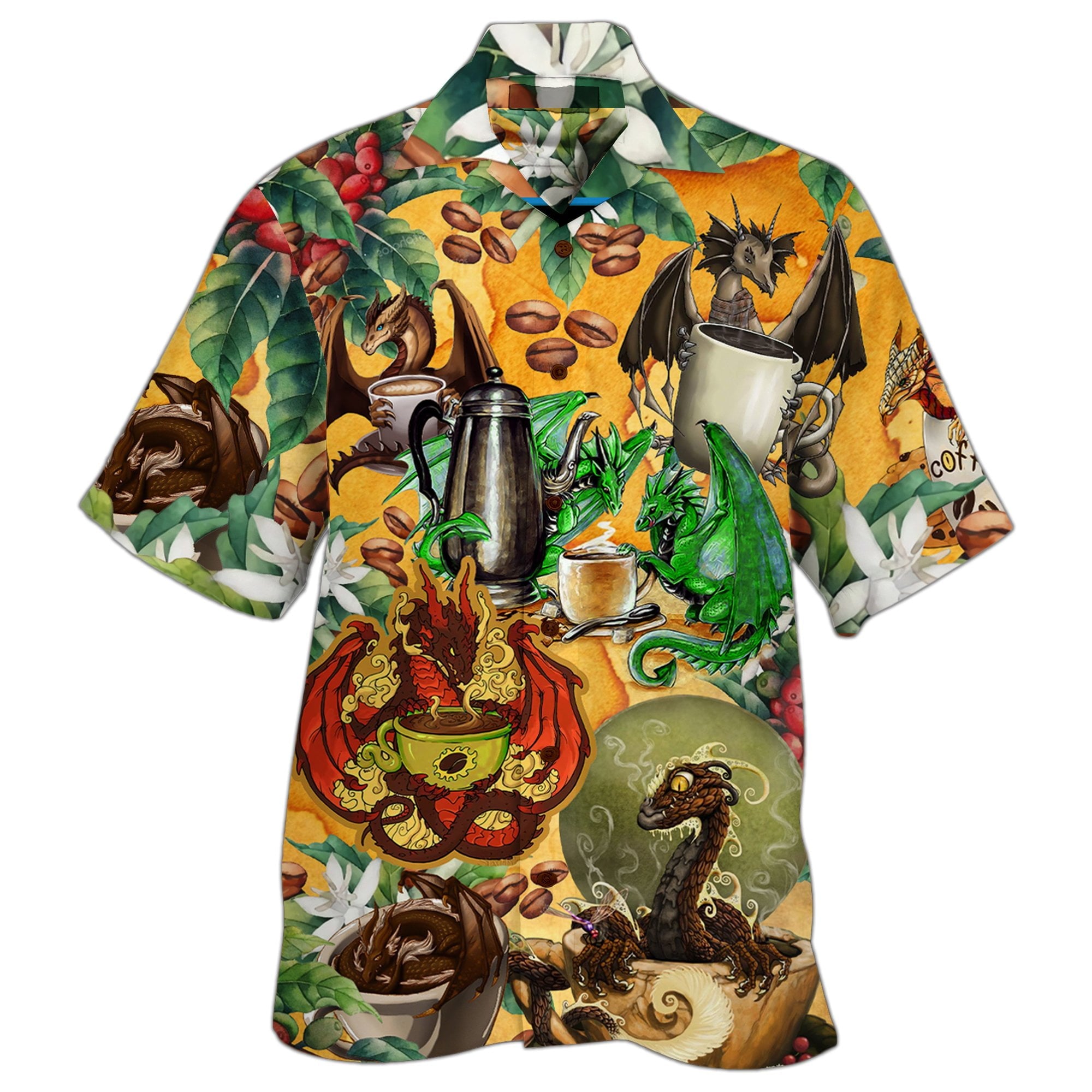 Dragon With Coffee Cup Hawaiian Shirt