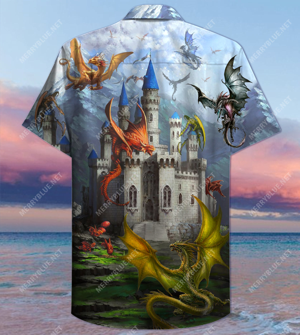 Fantasy Dragons On The Castle Hawaiian Shirt