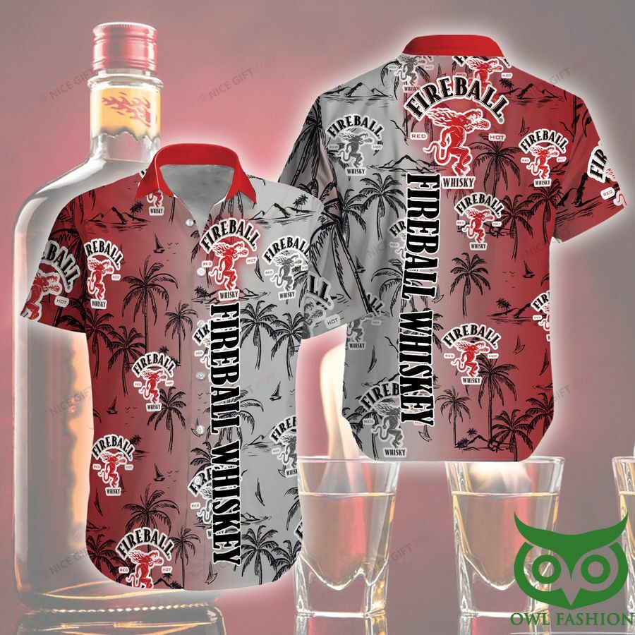 Fireball Whisky Gradient Gray And Red Hawaiian Shirt