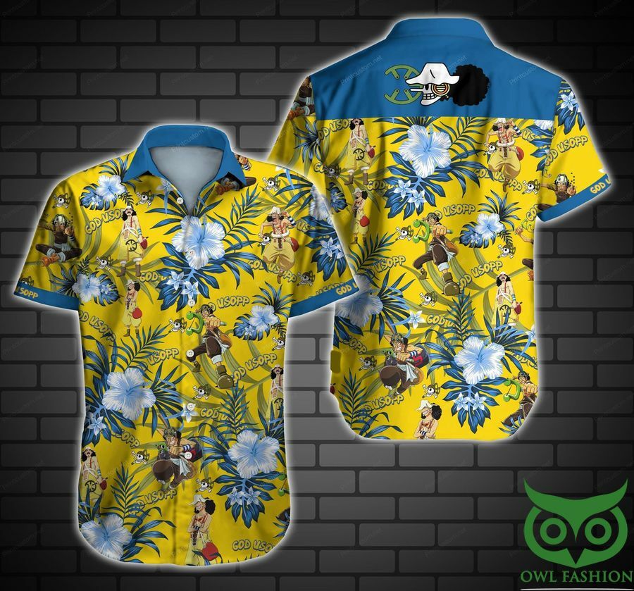 God Usopp Floral Yellow And Blue Hawaiian Shirt