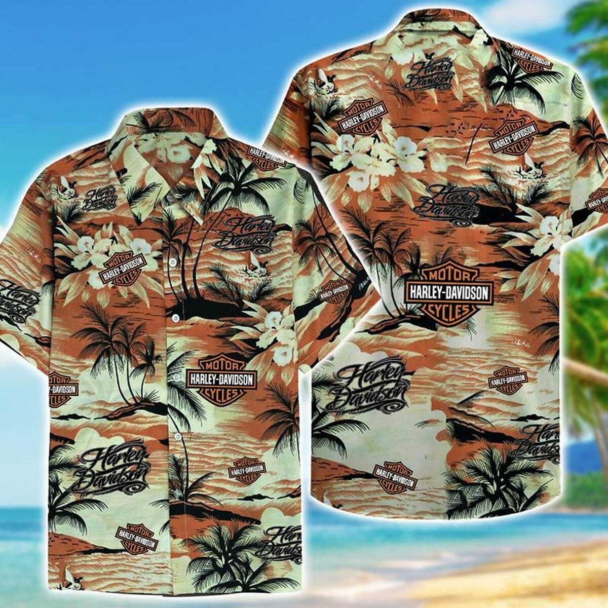 Harleydavidson Hawaiian Shirt Outfit Summer Beach