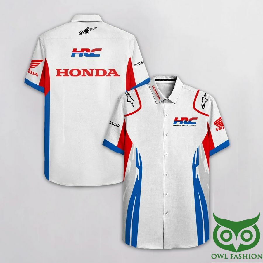 Honda Hrc Limited Edition White Blue Red Hawaiian Shirt