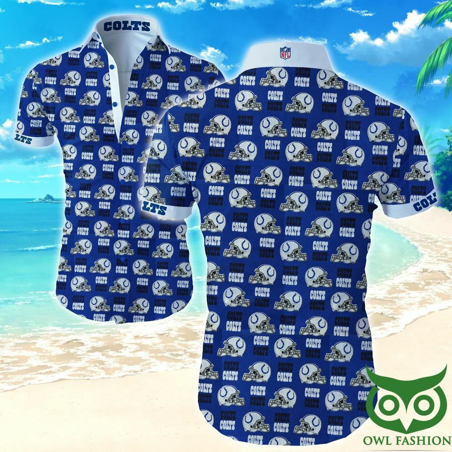 Indianapolis Colts Blue With Team Helmets Hawaiian Shirt